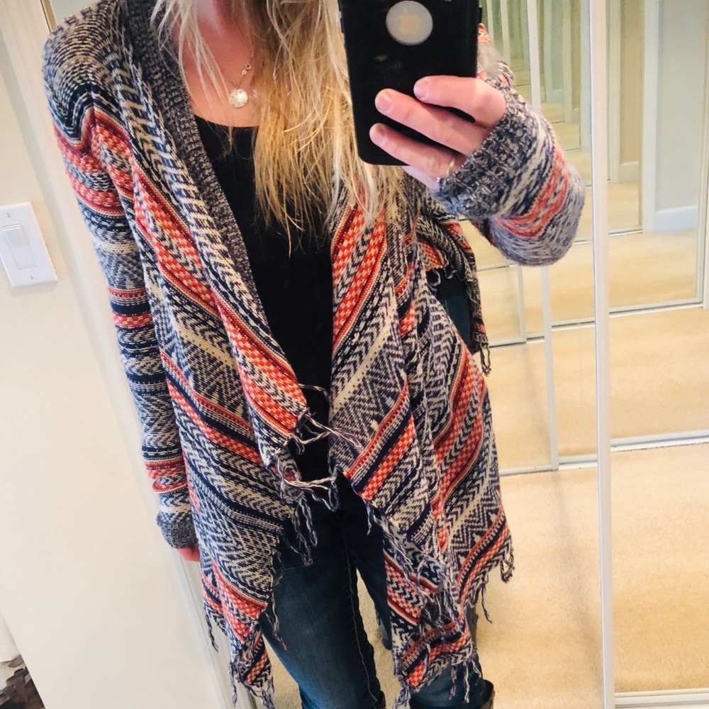Fringe Print Cardigan 🍁